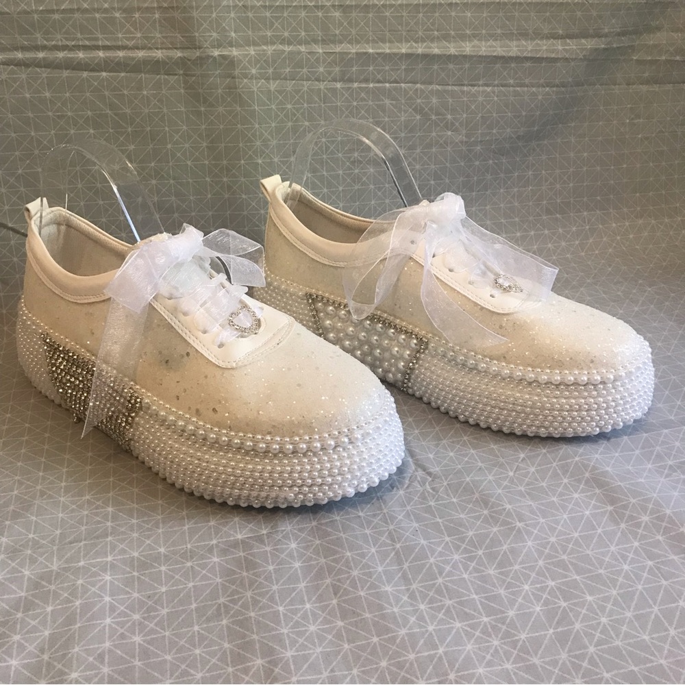 Stilo Crystal Rhinestone Pearl Embellished Wedding Sneakers 41